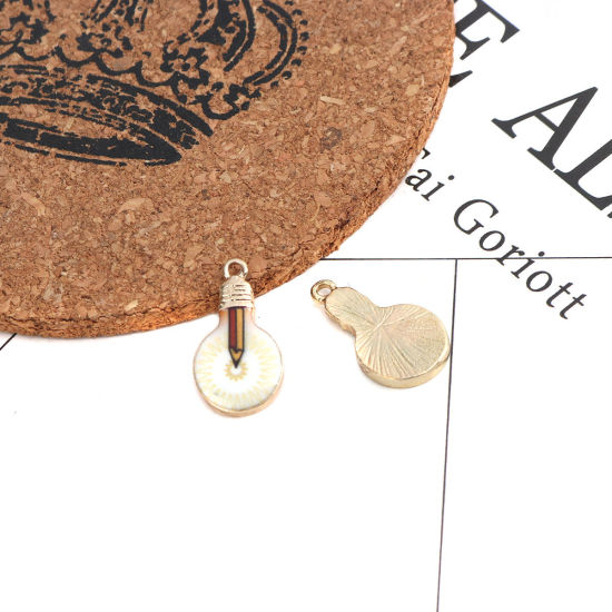 Bild von Zinklegierung Charms Glühbirne Vergoldet Bunt Bleistift Emaille 22mm x 12mm, 10 Stück