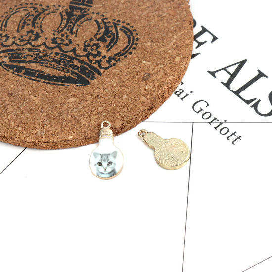 Bild von Zinklegierung Charms Glühbirne Vergoldet Grau Katze Emaille 22mm x 12mm, 10 Stück