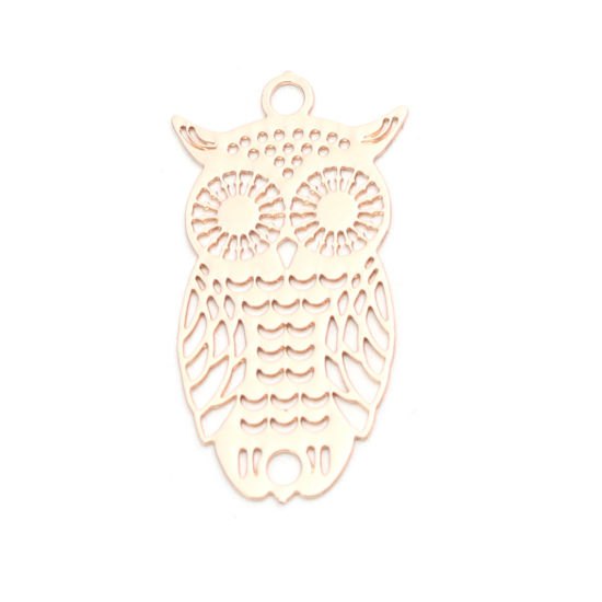 Image de Breloques en Laiton Hibou Doré Estampe en Filigrane 24mm x 13mm, 10 Pcs