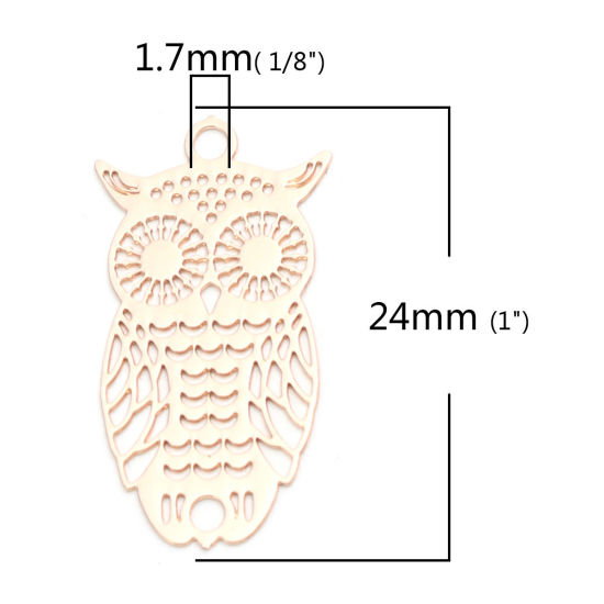 Image de Breloques en Laiton Hibou Doré Estampe en Filigrane 24mm x 13mm, 10 Pcs