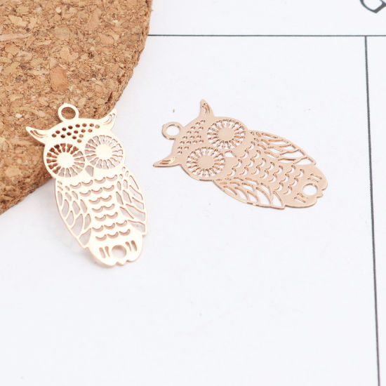 Image de Breloques en Laiton Hibou Doré Estampe en Filigrane 24mm x 13mm, 10 Pcs