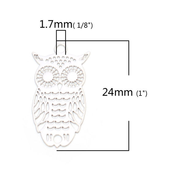Image de Breloques en Laiton Hibou Doré Estampe en Filigrane 24mm x 13mm, 10 Pcs