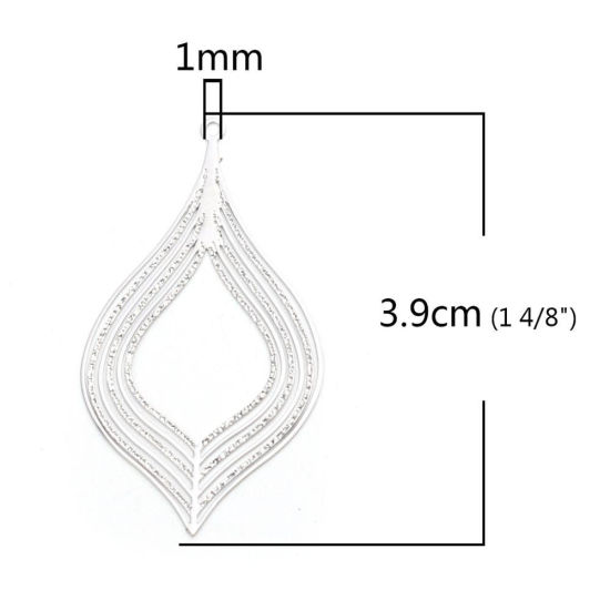 Imagen de 20 Unidades Latón Filigrana Estampación Colgantes Tono de Plata Hoja Raya Hueco 3.9cm x 2.2cm