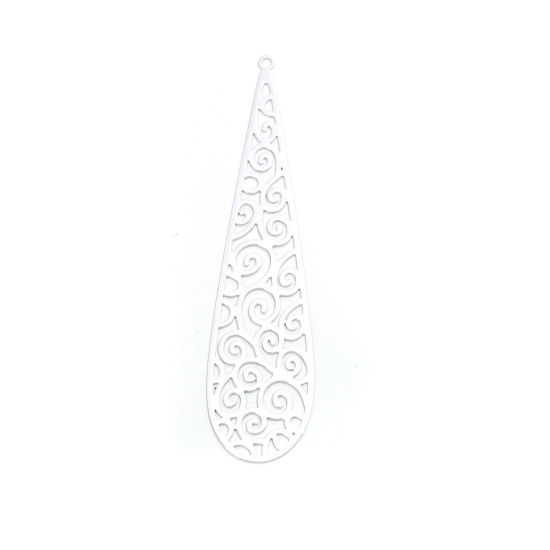 Image de Pendentifs en Laiton Goutte d'Eau Argent Mat Spiral Estampe en Filigrane 6.5cm x 1.6cm, 10 Pcs