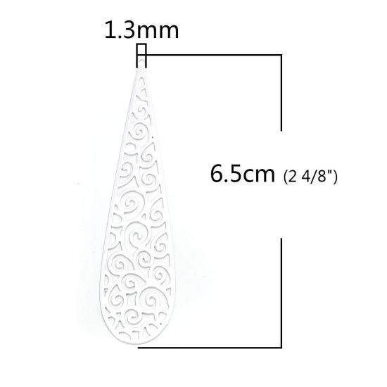 Image de Pendentifs en Laiton Goutte d'Eau Argent Mat Spiral Estampe en Filigrane 6.5cm x 1.6cm, 10 Pcs