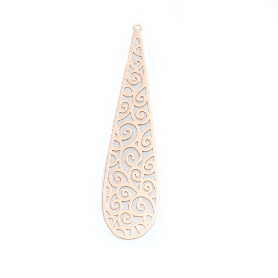 Image de Pendentifs en Laiton Goutte d'Eau Doré Spiral Estampe en Filigrane 6.5cm x 1.6cm, 10 Pcs