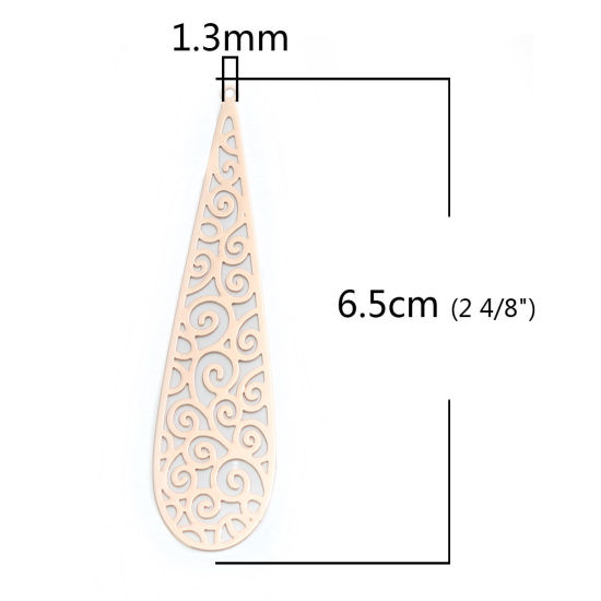 Image de Pendentifs en Laiton Goutte d'Eau Doré Spiral Estampe en Filigrane 6.5cm x 1.6cm, 10 Pcs