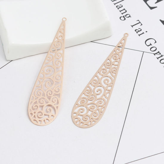 Image de Pendentifs en Laiton Goutte d'Eau Doré Spiral Estampe en Filigrane 6.5cm x 1.6cm, 10 Pcs