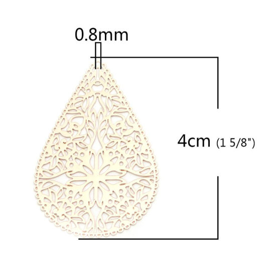 Image de Pendentifs en Laiton Goutte d'Eau Doré Spiral Estampe en Filigrane 6.5cm x 1.6cm, 10 Pcs