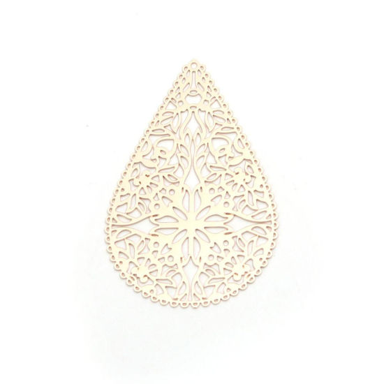 Image de Pendentifs en Laiton Goutte d'Eau Doré Spiral Estampe en Filigrane 6.5cm x 1.6cm, 10 Pcs