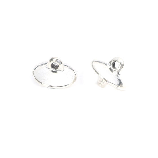 Picture of Zinc Based Alloy Pearl Pendant Connector Bail Pin Cap Round Antique Silver Color 10mm x 8mm, Needle Thickness: 2.5mm( 1/8"), 100 PCs