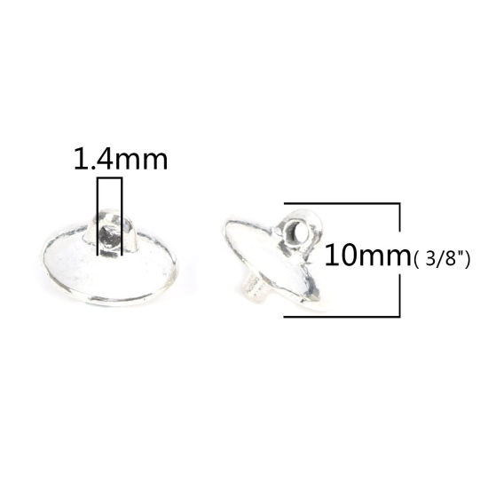 Picture of Zinc Based Alloy Pearl Pendant Connector Bail Pin Cap Round Antique Silver Color 10mm x 8mm, Needle Thickness: 2.5mm( 1/8"), 100 PCs