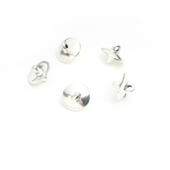 Picture of Zinc Based Alloy Pearl Pendant Connector Bail Pin Cap Round Antique Silver Color 10mm x 8mm, Needle Thickness: 2.5mm( 1/8"), 100 PCs
