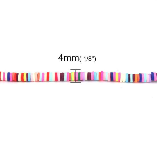 Image de Perles Heishi Katsuki en Pâte Polymère Rond Couleur au Hasard 4mm Dia, Taille de Trou: 1.3mm, 38.8cm long, 2 Enfilades