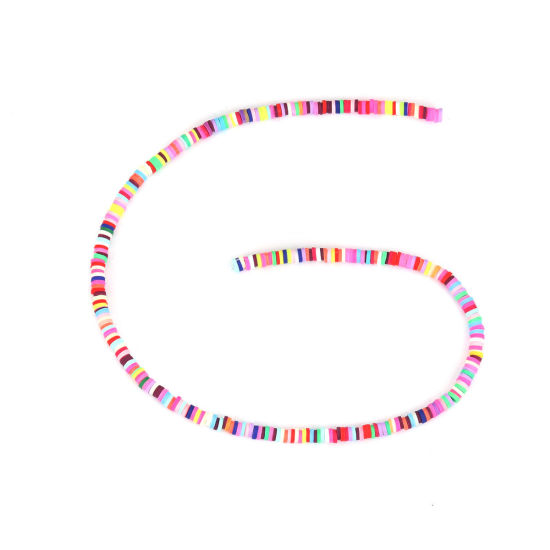 Image de Perles Heishi Katsuki en Pâte Polymère Rond Couleur au Hasard 4mm Dia, Taille de Trou: 1.3mm, 38.8cm long, 2 Enfilades