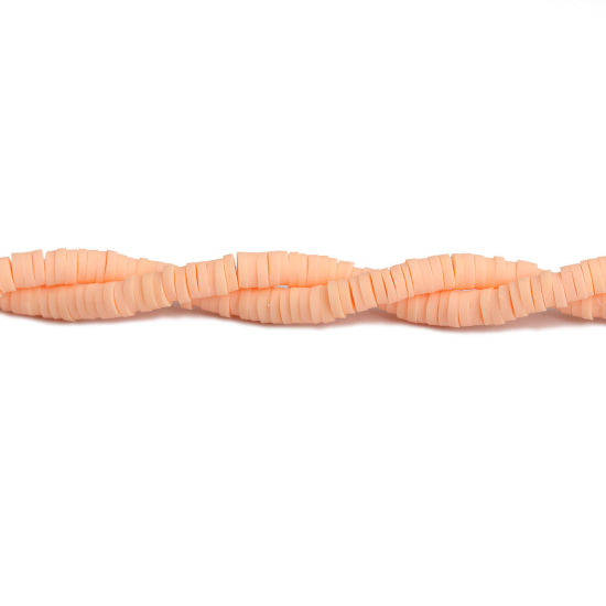 Image de Perles Heishi Katsuki en Pâte Polymère Rond Orange 4mm Dia, Taille de Trou: 1.3mm, 40cm long, 2 Enfilades