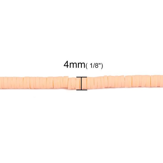 Image de Perles Heishi Katsuki en Pâte Polymère Rond Orange 4mm Dia, Taille de Trou: 1.3mm, 40cm long, 2 Enfilades