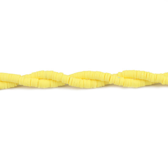 Image de Perles Heishi Katsuki en Pâte Polymère Rond Jaune 4mm Dia, Taille de Trou: 1.3mm, 40cm long, 2 Enfilades