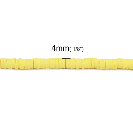 Image de Perles Heishi Katsuki en Pâte Polymère Rond Jaune 4mm Dia, Taille de Trou: 1.3mm, 40cm long, 2 Enfilades