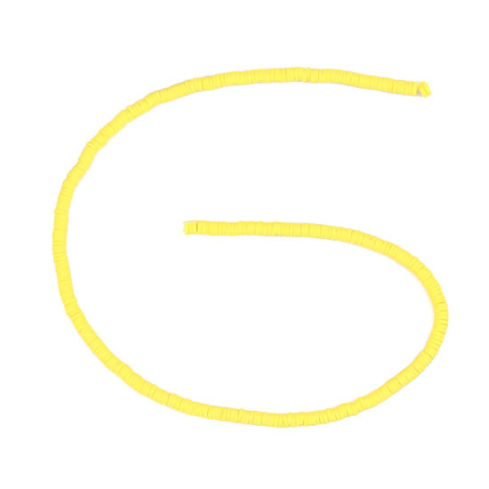 Image de Perles Heishi Katsuki en Pâte Polymère Rond Jaune 4mm Dia, Taille de Trou: 1.3mm, 40cm long, 2 Enfilades