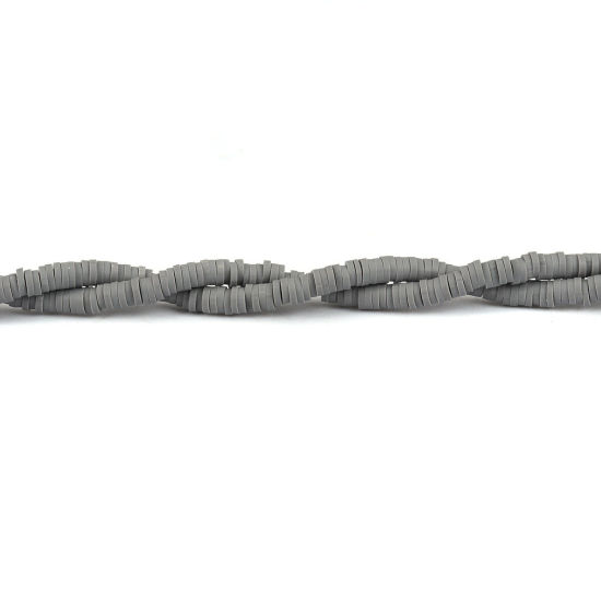 Image de Perles Heishi Katsuki en Pâte Polymère Rond Gris 4mm Dia, Taille de Trou: 1.3mm, 40cm long, 2 Enfilades