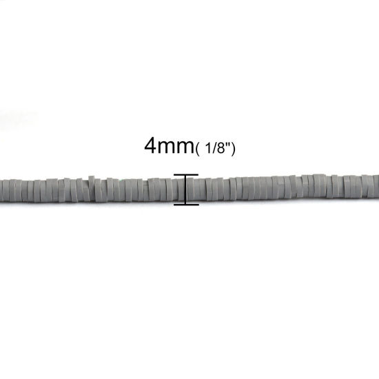 Image de Perles Heishi Katsuki en Pâte Polymère Rond Gris 4mm Dia, Taille de Trou: 1.3mm, 40cm long, 2 Enfilades