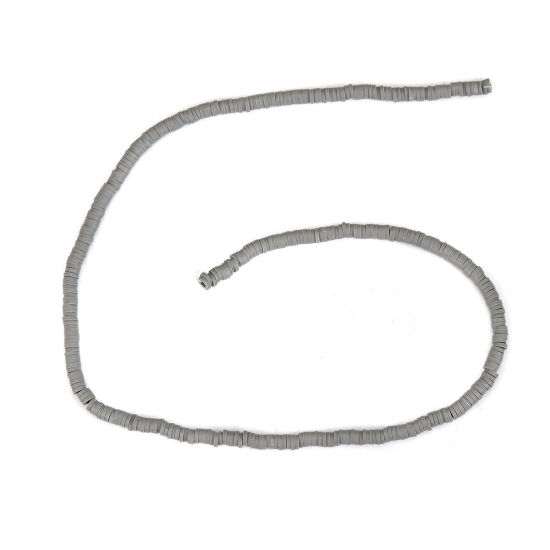 Image de Perles Heishi Katsuki en Pâte Polymère Rond Gris 4mm Dia, Taille de Trou: 1.3mm, 40cm long, 2 Enfilades