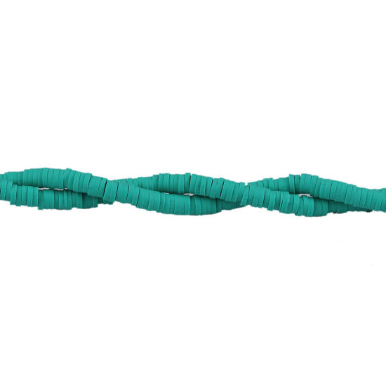 Image de Perles Heishi Katsuki en Pâte Polymère Rond Vert 5mm Dia, Taille de Trou: 1.3mm, 40cm long, 2 Enfilades