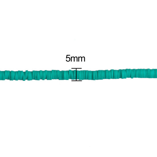 Image de Perles Heishi Katsuki en Pâte Polymère Rond Vert 5mm Dia, Taille de Trou: 1.3mm, 40cm long, 2 Enfilades