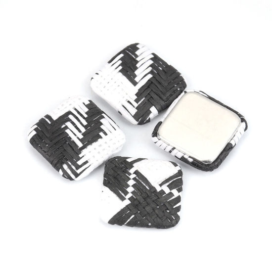 Image de Cabochons d'Embellissement en Alliage de Zinc Carré Noir & Blanc 25mm x 25mm, 4 Pcs