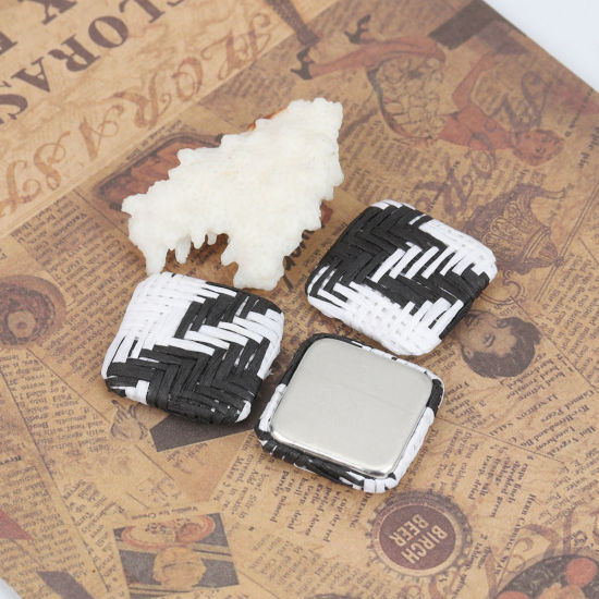 Image de Cabochons d'Embellissement en Alliage de Zinc Carré Noir & Blanc 25mm x 25mm, 4 Pcs