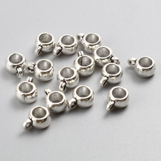 Image de Perle Bélière en Alliage de Zinc Colonne Argenté 9mm x 4mm, 100 Pcs