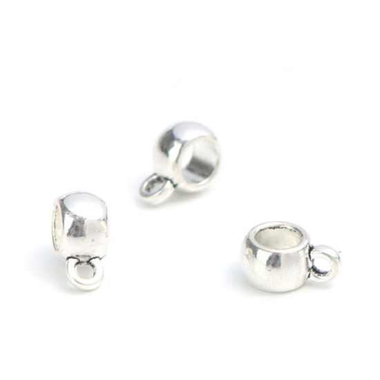 Image de Perle Bélière en Alliage de Zinc Colonne Argenté 9mm x 4mm, 100 Pcs