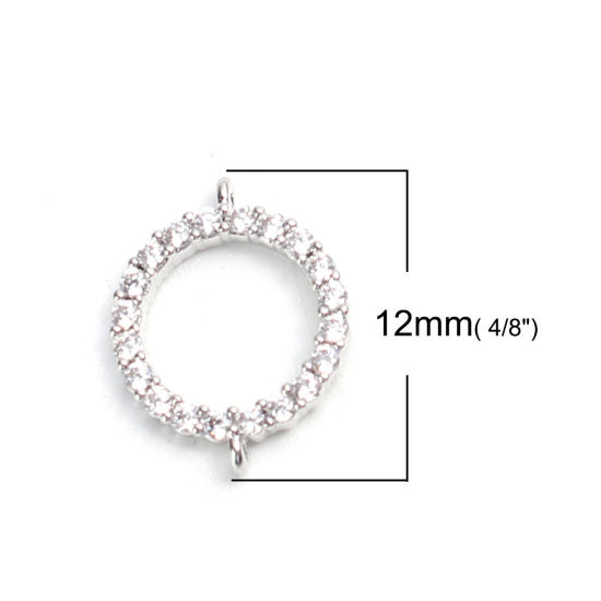Imagen de Latón Micro Pave Conectores Ronda 18K Platino Real Chapado Hueco Transparente Rhinestone 12mm x 10mm, 2 Unidades