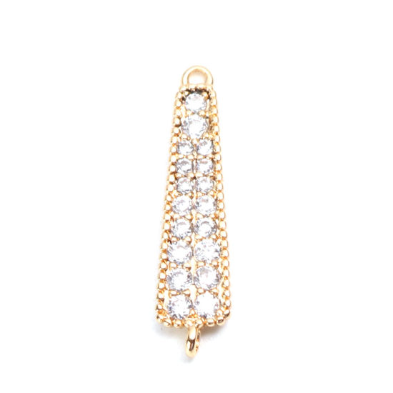Imagen de Latón Micro Pave Conectores Tira 18K Oro Real Chapado Transparente Rhinestone 17mm x 4mm, 2 Unidades