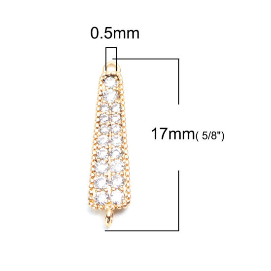 Imagen de Latón Micro Pave Conectores Tira 18K Oro Real Chapado Transparente Rhinestone 17mm x 4mm, 2 Unidades