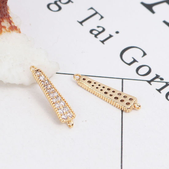 Imagen de Latón Micro Pave Conectores Tira 18K Oro Real Chapado Transparente Rhinestone 17mm x 4mm, 2 Unidades