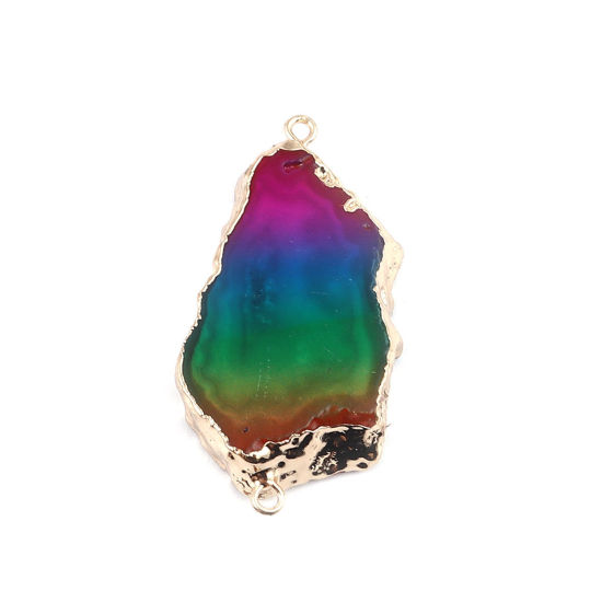 Image de (Classement A) Connecteurs en Agate ( Naturel ) Irrégulier Doré Multicolore 44mm x 23mm, 1 Pièce