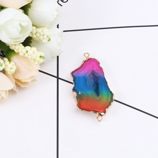 Image de (Classement A) Connecteurs en Agate ( Naturel ) Irrégulier Doré Multicolore 44mm x 23mm, 1 Pièce