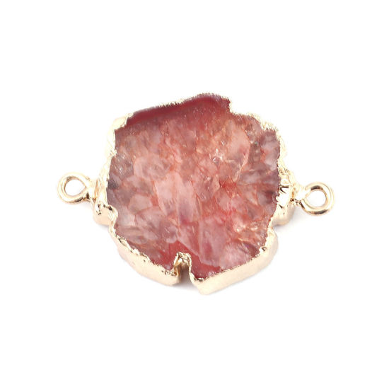 Image de (Classement A) Connecteurs en Agate ( Naturel ) Irrégulier Doré Brun 32mm x 23mm, 1 Pièce
