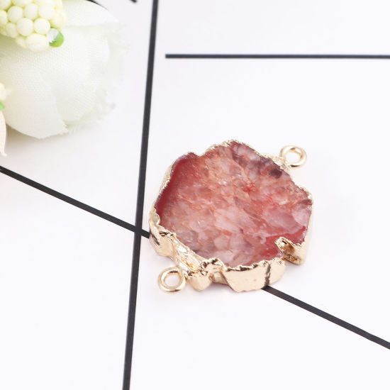 Image de (Classement A) Connecteurs en Agate ( Naturel ) Irrégulier Doré Brun 32mm x 23mm, 1 Pièce