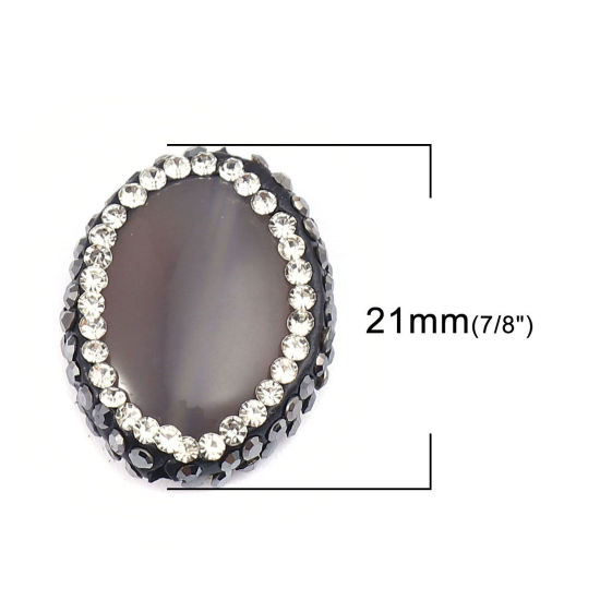 (グレードA) 瑪瑙 （ 天然 ） ビーズ 楕円形 グレー 黒+透明 ラインストーン 約 21mm x 17mm 、 穴: 約 1.4mm、 1 個 の画像