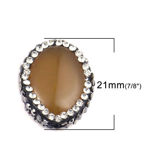 (グレードA) 瑪瑙 （ 天然 ） ビーズ 楕円形 カーキ色 黒+透明 ラインストーン 約 21mm x 17mm 、 穴: 約 1.4mm、 1 個 の画像