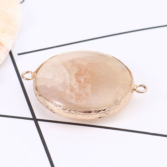 Image de (Classement A) Connecteurs en Agate ( Naturel ) Rond Doré Jaune 3.9cm x 3.1cm, 1 Pièce