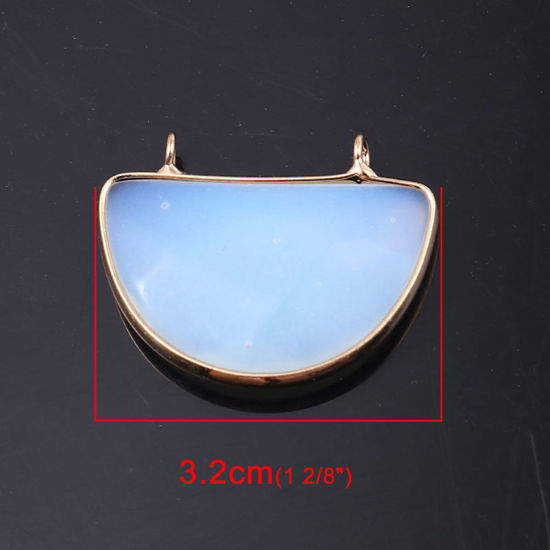 (グレードA) オパール ( 合成 ) ペンダント 白 ハーフラウンド 3.2cm x 2.6cm、 1 個 の画像