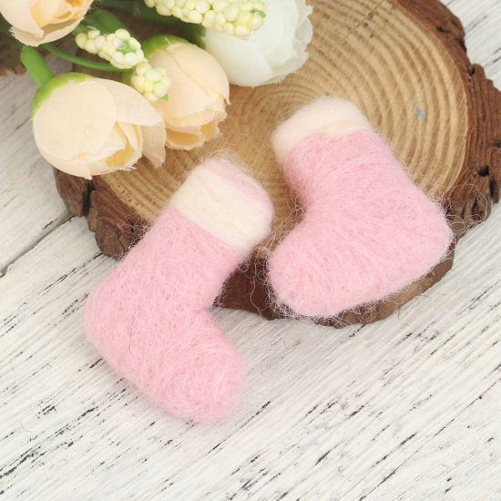 Image de DIY Artisanat en Laine Noël Rose Chaussettes 4cm x 3.3cm, 2 Pcs