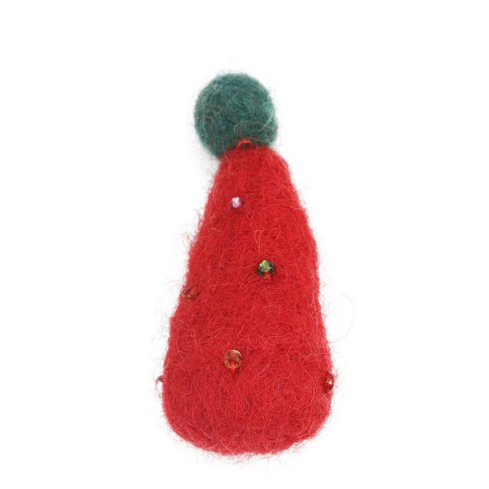 Image de DIY Artisanat en Laine Rouge Pin de Noël 4.5cm x 2.1cm, 2 Pcs