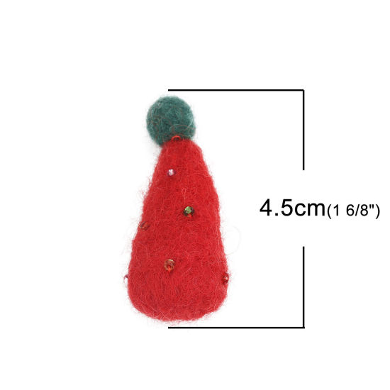 Image de DIY Artisanat en Laine Rouge Pin de Noël 4.5cm x 2.1cm, 2 Pcs