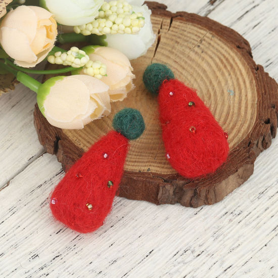 Image de DIY Artisanat en Laine Rouge Pin de Noël 4.5cm x 2.1cm, 2 Pcs