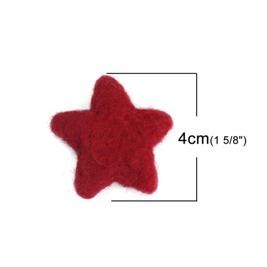 Image de DIY Artisanat en Laine Rouge Foncé Etoile 4cm x 3.7cm, 2 Pcs
